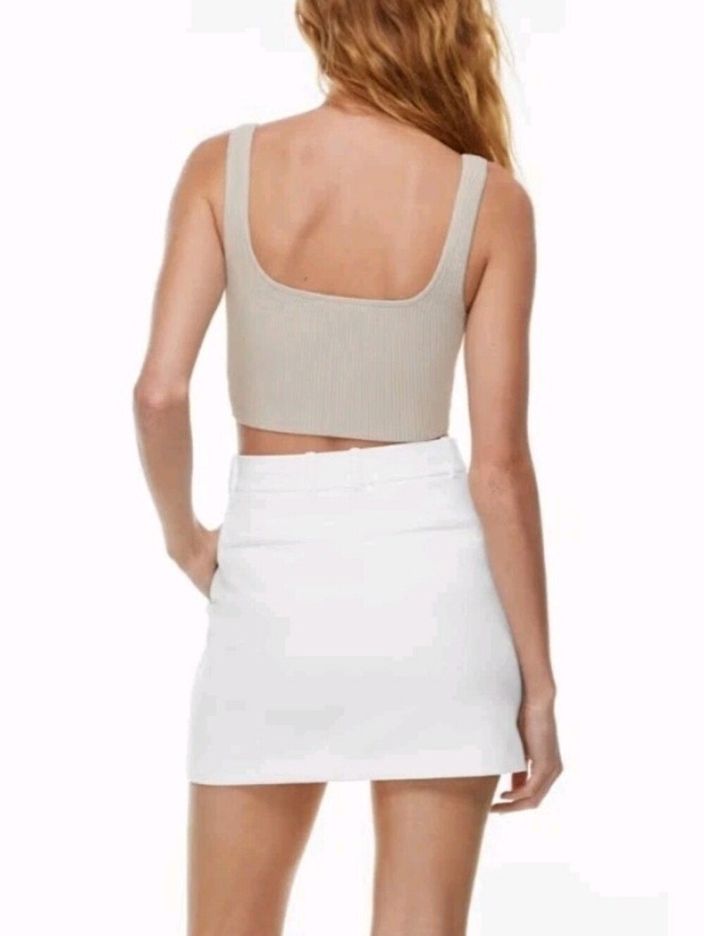 Babaton Aritzia Sculpt Knit Square Neck Cropped Ribbed Tank Neutral Women's M - Picture 4 of 8